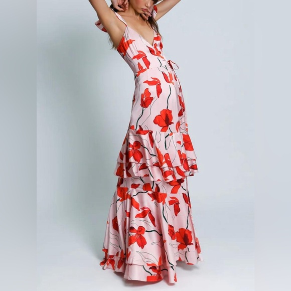 Hutch Senna Floral Flutter-Sleeve Tiered Maxi Wrap Dress - Picture 2 of 7